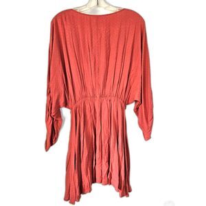 BY TOGETHER Dark Peach Mini Dress Butterfly Sleeve Deep V Neck Large